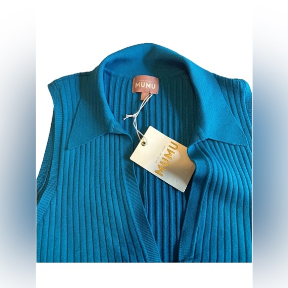 SHOW ME YOUR MUMU All In One Romper in Teal Rib Knit NWT Size L Coastal Vacation - Picture 3 of 4